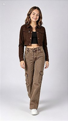 Calça Cargo Jeans Infantil Juvenil Meninas Ajuste Elastico
