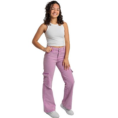 Calça Cargo Wide Leg Jeans Colorido Infantil Juvenil Menina