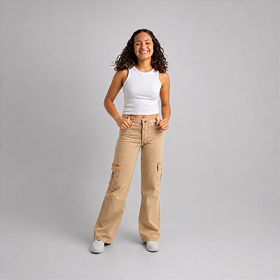 Calça Cargo Jeans collor laranja juvenil