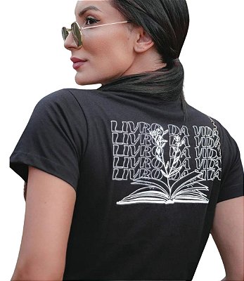 T-Shirt Preta estampada Livro da Vida em branco 100% Algodão