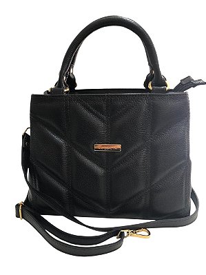 Bolsa Estruturada Matelasse Preta 100% Couro Julia