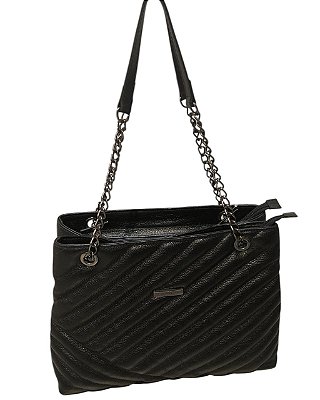 Bolsa Estruturada Tote Matelasse Preta 100% Couro Julia