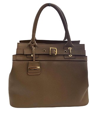Bolsa Estruturada Tote Nude com Chaveiro e Fivela 100% Couro Carla
