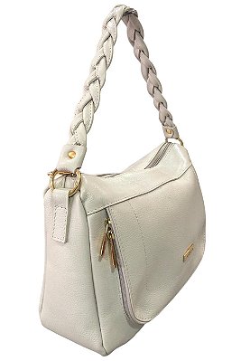 Bolsa Estruturada Off White com alça trançada 100% Couro Alice