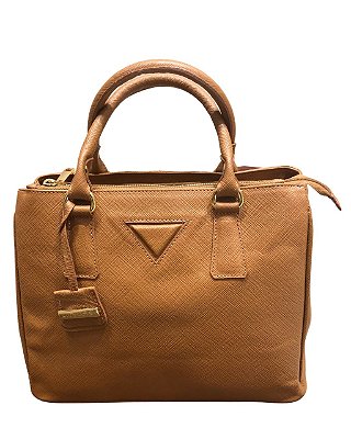 Bolsa Estruturada Tote Caramelo com Chaveiro e 2 Repatições 100% Couro Alice