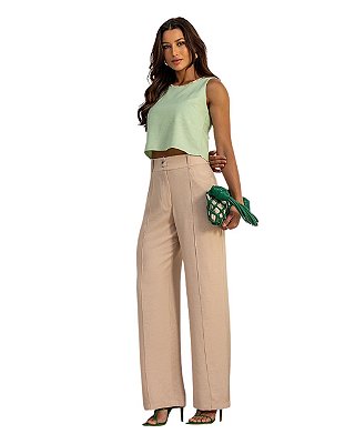 Calça Alfaiataria com Detalhe em Nervura na frente e Botão Rute