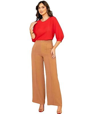 Calça Pantalona com Fivela Frontal Noemi