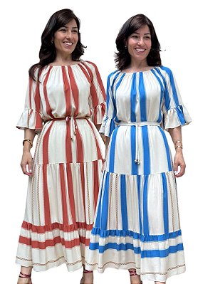 Vestido Maxi Midi Solange em Viscose sem Elastano