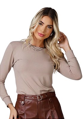 Blusa Manga Longa com Decote Redondo