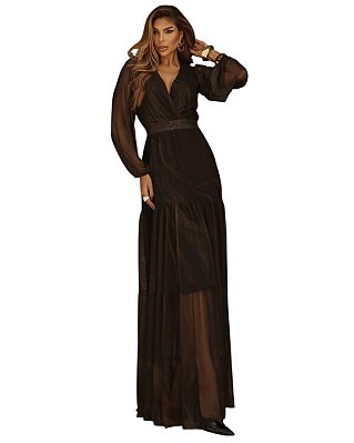 Vestido em Tule Longo com mangas Longas Livia