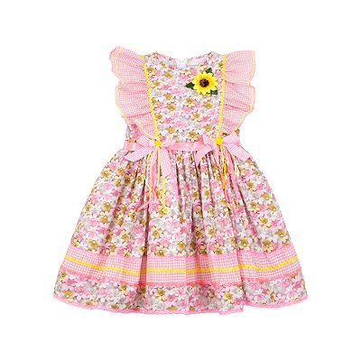 Vestido Junino Flores Rosa BB