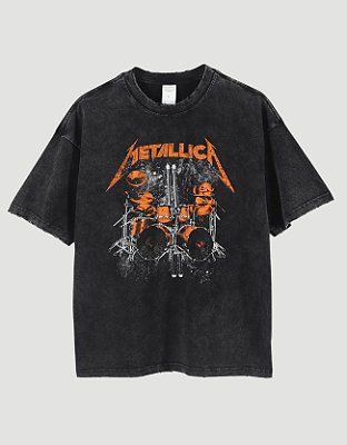 Camiseta Vintage Re-Printed Washed Metallica Orange