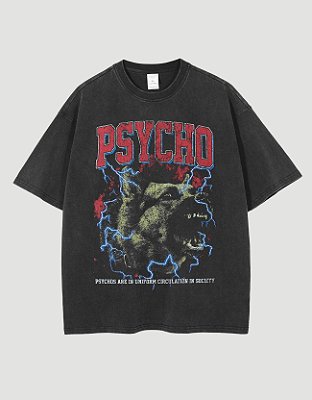 Camiseta Oversized Washed Psycho Vintage Bootleg