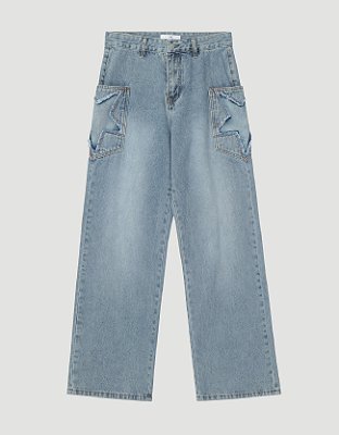 Calça Jeans Azul Clara Baggy Star Pocket