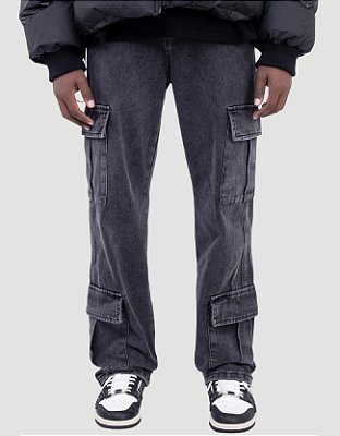 Calça Jeans Cargo Downside Pocket Cinza Escuro