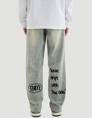 Calça Jeans Never Drift With The Tide Lettering