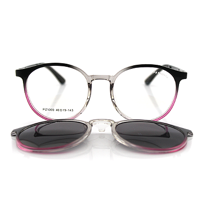 Armação Óculos Clip-on Ferrovia - PPZ1000 - Degradê preto e rosa