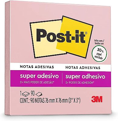 Bloco de Notas Super Adesivas Post-it® Rosa Milênio 76 mm x 76 mm - 90 folhas