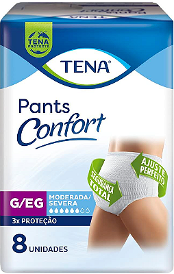 FRALDA GERIATRICA TENA PANTS CONFORT G/EG MODERADA/SEVERA PACOTE COM 8