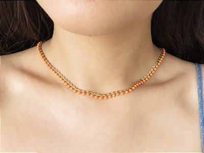Choker Bolinha Laranja Neon