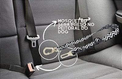 Cinto de Segurança para Cães - Engate Universal Africana Twee White Black **Exclusiva**