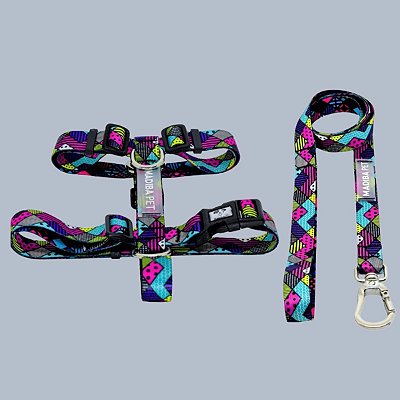 Kit Peitoral H e Guia de Passeio Colorful Roxo para Cães e Gatos - Madiba Pet