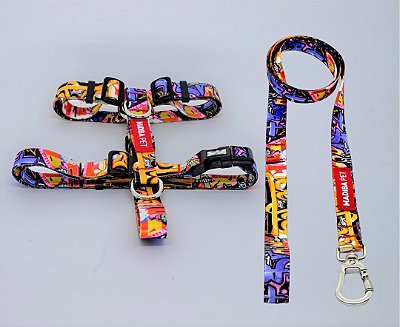 Kit Peitoral H e Guia de Passeio Grafite para Cães e Gatos - Madiba Pet
