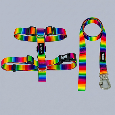 Kit Peitoral e Guia Arco-Íris I para Cães - Madiba Pet