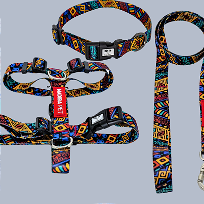 Kit Peitoral, Coleira e Guia Africa View para Cães e Gatos Madiba Pet