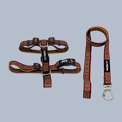 Kit Peitoral H e Guia de Passeio Africa Marrom II para Cães e Gatos - Madiba Pet