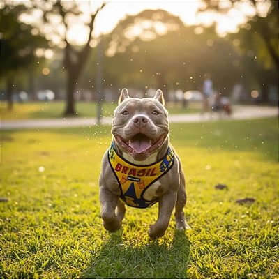 Kit Peitoral Tecido Fresh e Guia de Passeio Puro Suco do Brasil para Cães e Gatos - Madiba Pet