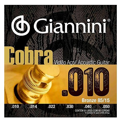Encordoamento Giannini GEEFLE .010/.050 Bronze P/ Violão Aço