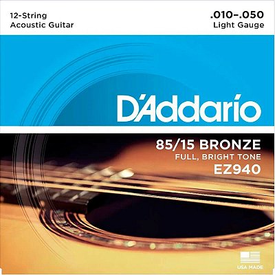 Encordoamento D'addario EZ940 010/050 para Violão 12 Cordas