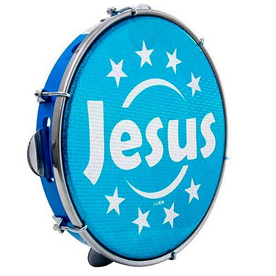 Pandeiro Luen 10" Aro ABS Azul com Pele Jesus