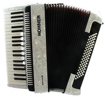 Acordeon Hohner Bravo V3 80 Baixos White com Capa