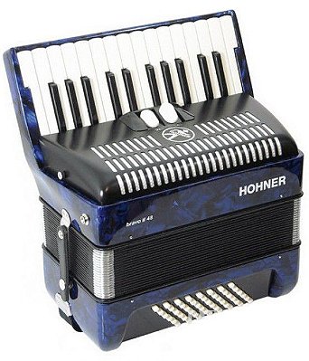 Sanfona Acordeon Hohner Bravo V2 26 Teclas 48 Baixos Azul com Capa