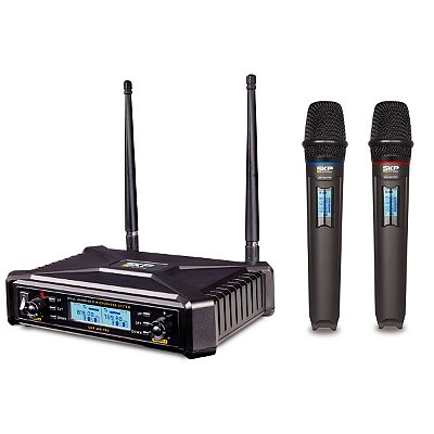 Microfone skp Uhf-600 Duplo De Mão Multifrequência Sem Fio Sauhf600pro