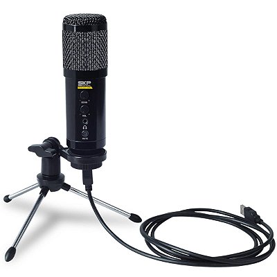 Microfone SKP Com Cabo Usb Condenser Com Tripé Podcast 400u Preto