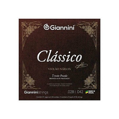 Encordoamento Giannini Clássico P/violão Nylon 65/35 Prateado Alta Genwpa