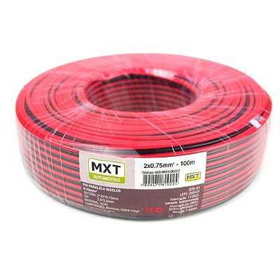 Fio Paralelo MXT Bicolor 0,75mm (2x43x0,15mm) Preto E Vermelho