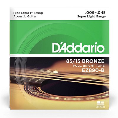 Cordas Para Violão Aço D'addario Bronze 85/15 Ez890-b .009-.045 Com Corda Extra Pl009