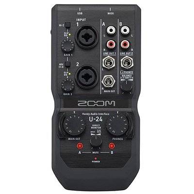 Interface de Áudio Portátil Zoom U-24 2 Canais USB