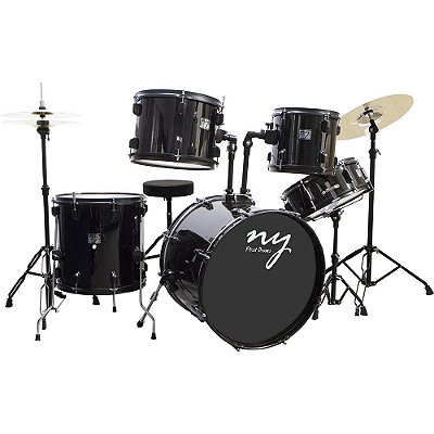 Bateria Acústica NY 2t F1rst Ebk Preta Com Prato e Banco