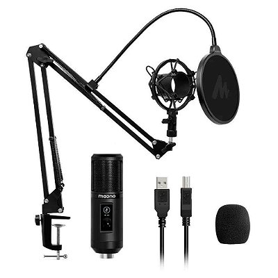 Kit de Microfone Condensador Maono AU-PM421 C/ Suporte e Pop Filter