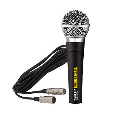 Microfone Dinâmico Skp Pro-58 XLR Portátil com Cabo