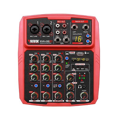 Mesa de Som Analógica Novik Neo NVK-I06BT Vermelho 4 Canais