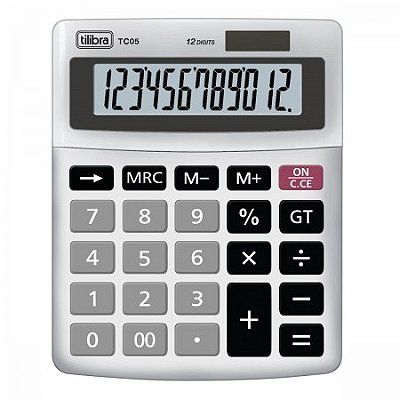 CALCULADORA DE MESA 12 DÍGITOS PEQUENA TC05 CINZA