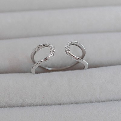 Anel Pontos de Zircônia Ródio Branco