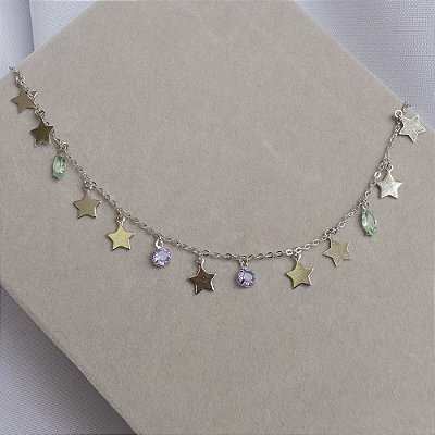 Choker Estrelas Ródio Branco