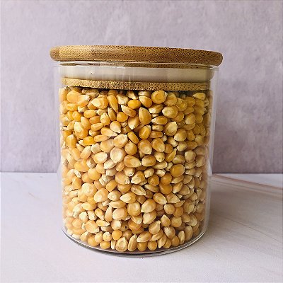 Pote Vidro Com Tampa Bambu 550ml